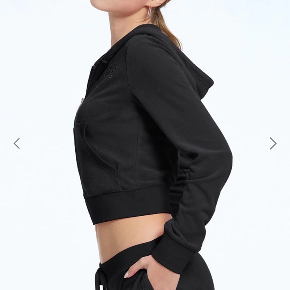 JUICY COUTURE | ✨NEW✨ Tonal Towel Terry Zip-up Hoodie in Liquorice - Picture 2 of 5